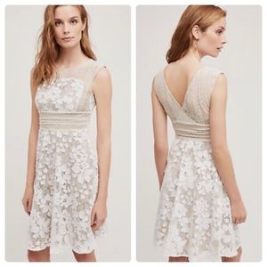 Anthropologie Cream Floral Lace Dress